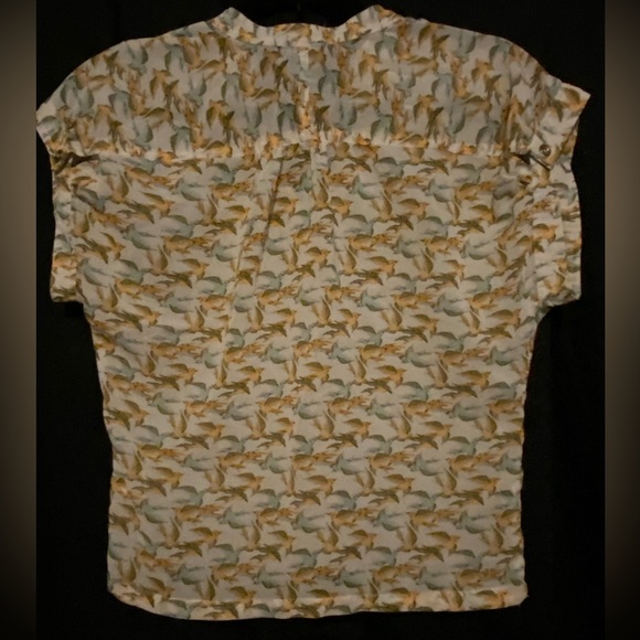 Charlotte Russe Blouse XS Button-up Watercolor Birds Print White Teal Yellow - Picture 3 of 7